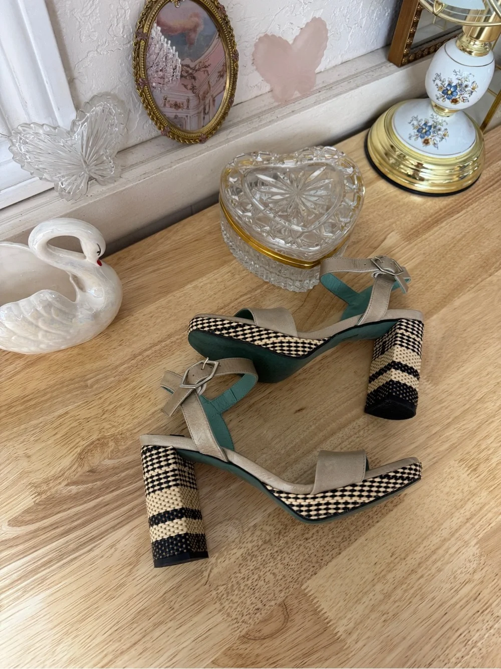 Y2K LAB platform heels with chunky woven block heels size 37 Boho Indie